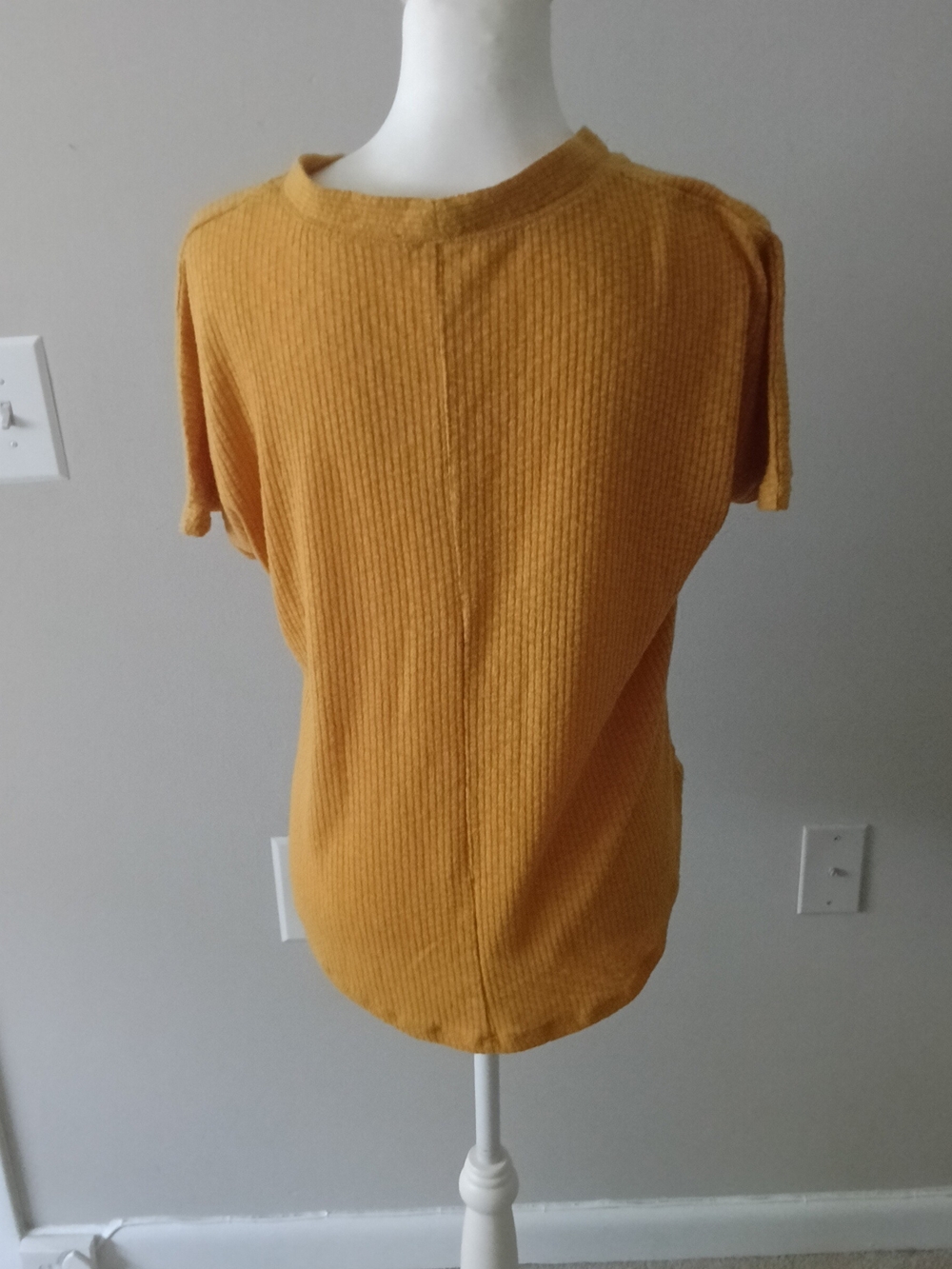 Mustard Ribbed Short-Sleeve Button Front Top - Picture 2 of 3